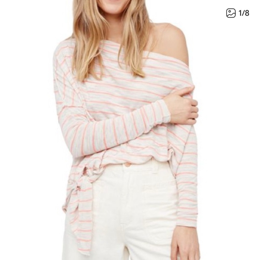 {Free People} Love Lane Striped One-Shoulder Tee